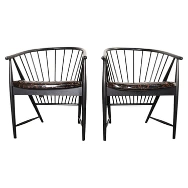 Pair of Swedish Modern Ebonized Beechwood Sunfeather Arm Chairs by Sonna Rosen