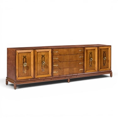 Renzo Rutili For Johnson Furniture Mid Century Walnut and Brass Credenza - mcm 
