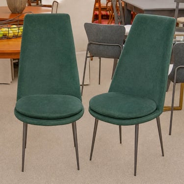 Pair of West Elm Finley High-Back Dining Chairs in Dark Green Performance Velvet