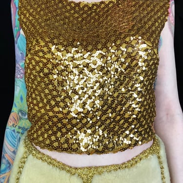 Vintage 1960's Glittering Gold Sequined Cocktail Party Tank Blouse - size Medium Large 