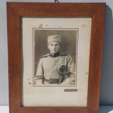 Framed Vintage Photo / Antique Framed Photo /Antique Wooden Frame with Photo / ex Yugoslavia  /Vintage Soldier Photo / Yugoslavia / 1940s 