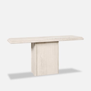 Vintage Italian Postmodern Bullnose Edge Travertine Console Table