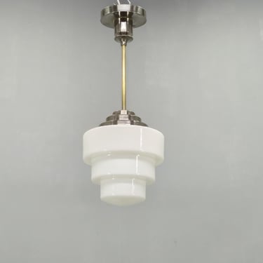 Art Deco Pendant Light Opaline Glass Nickel Brass 1930s Europe 