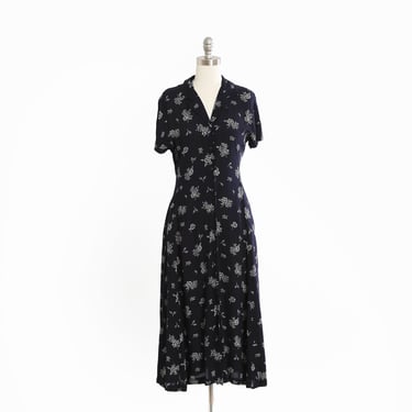 90s blue floral rayon maxi dress 