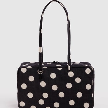 Medium Nylon Bowler Bag  - Black and Cream Polka Dot
