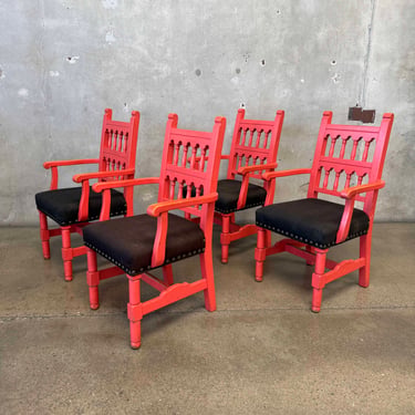 Set of Four Spanish Colonial Revival Spindle Back Arm Chairs c. 1920-30's