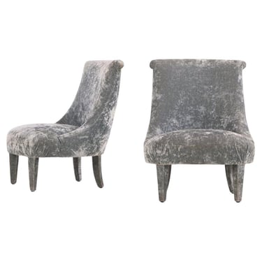 Pair of Italian Velvet Upholstered Slipper Chairs, C 1970