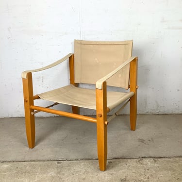 Vintage Safari Campaign Chair | Scandinavian Modern Lounge Chair | Natural Canvas Sling Accent Seating 
