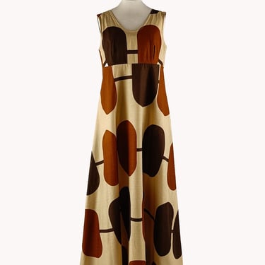 Merry Finn 1970s Geometric Print Cotton Maxi Dress Size S/M 