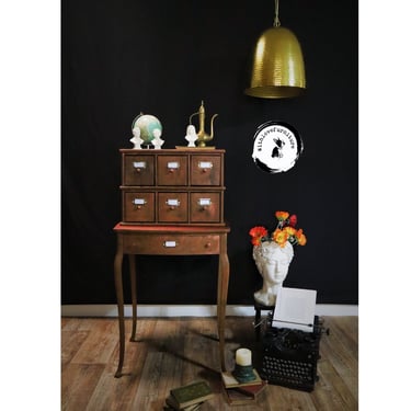 Vintage Charm Upcycled Apothecary Style Table with 9 Drawer Apothecary Box hand Painted Old World Inspired Storage Cabinet. Entryway. 