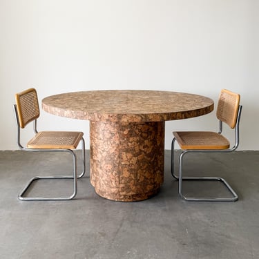 Vintage 1970s Mid Century Modern Round Cork Veneer Dining Table 