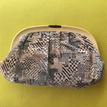 Vintage Carpet Clutch Handbag w Lucite Frame