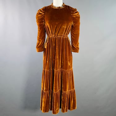ULLA JOHNSON Size 2 Bunny Yellow Mustard Velvet Ruffle Midi Dress