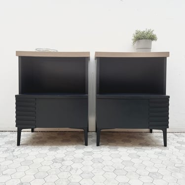 Custom designed refinished modern black MCM endtables / nightstands/ sidetables 
