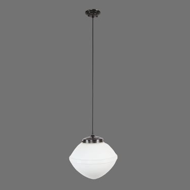 1920s Art Deco White Milk Glass Black Cord Pendant Light