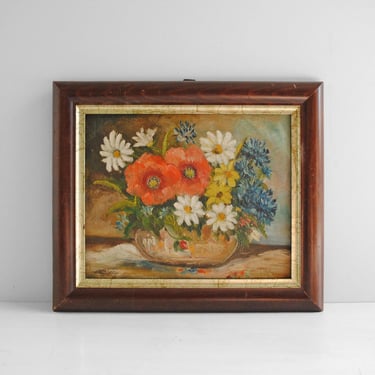 Vintage Still Life Oil Painting of Flowers in a Vase, Framed and Signed, 12.75