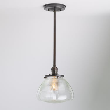 Vintage Clear Glass - art deco light - down rod pendant lighting - hand blown glass - ceiling fixture - brass light - ceiling light 