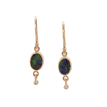 Juicy Australian Opal & Diamond Dangle Earrings
