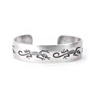 Vintage Native American Sterling Silver Lizard Inlay Cuff Bracelet, 6.5in 