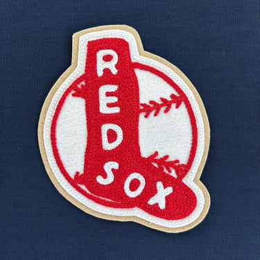 Handmade / hand cranked machine chainstitched white & tan felt patch - 1940s style Boston Red Sox baseball logo patch - vintage style 