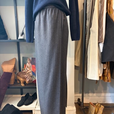 Valentino Boutique Navy Wool Maxi Skirt w/ Metallic Stripe