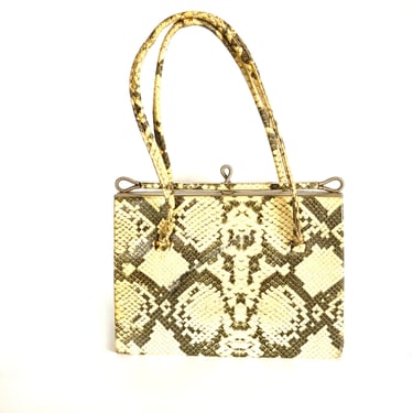 Vintage 60s Leather Faux Python Top Handle Bag Garfields London 