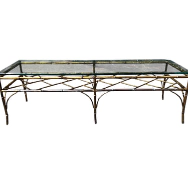 Great vintage metal faux bamboo chinoiserie gold coffee table 