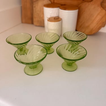 Vintage Green Uranium Vaseline Footed Sherbet/Dessert Glasses | SOLD INDIVIDUALLY 