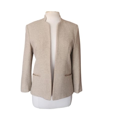 Vintage 1970s Bally Blazer Beige Wool Band Collar Jacket Medium 