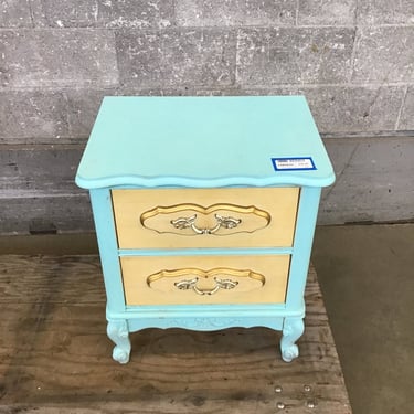 French Provincial Two-Drawer Nightstand, Painted Aqua and Gold (Seattle)