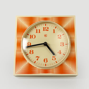Vintage Kienzle Wall Clock – 1970s Orange Op Art Clock – German Retro Wall Decor 