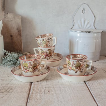 Set of 4 Antique French SARREGUEMINES Porcelain Coffee Cups 