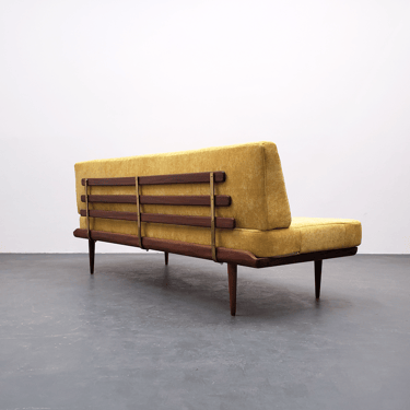Mid Century Danish Teak Daybed Sofa in Yellow Velvet