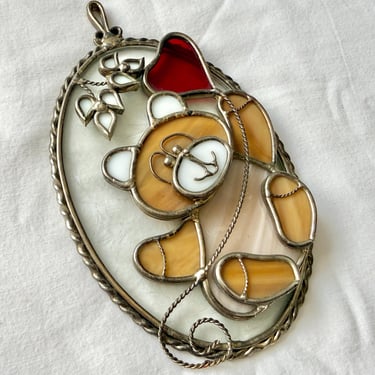 Teddy Bear Suncatcher, Heart Balloon, Stained Glass Decor, 3-D Design Art Glass, Sun Catcher, Window Hanging 
