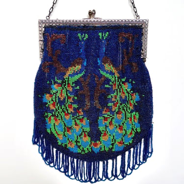 Antique Art Deco Peacocks Beaded Purse 