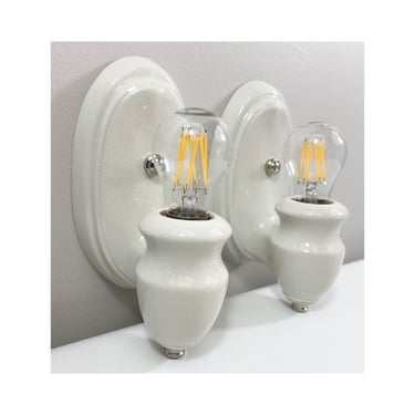 Refurbished Art Deco Era WHITE Wall Sconces - PAIR - 1930's - Rewired for Hard Wire Use - Ready to Hang 