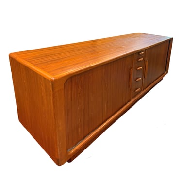 Low + Long Danish Teak Tambour Door Dresser w an Abundance of Storage