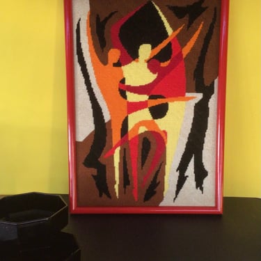 MCM Abstract Needlepoint Modern Dancers — Truly Fantastic 1979s Vintage Artwork. 