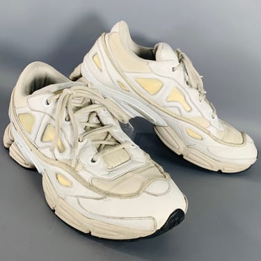 ADIDAS x RAF SIMONS Size 10 Ozweego Bunny White Cream Leather Canvas Runner Sneakers