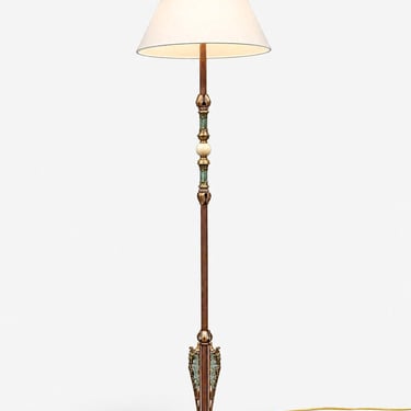 Antique Spanish Revival Cast Metal Floor Lamp w/ Marble Accent, c.1920's 