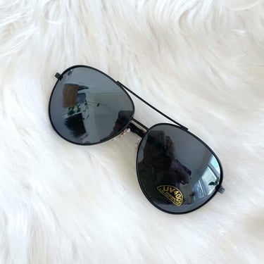 Vintage 80s Skinny Black Reflective Aviator Sunglasses 