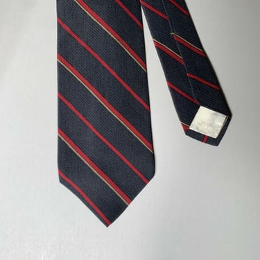 YVES SAINT LAURENT Navy Red Diagonal Stripe Silk Tie