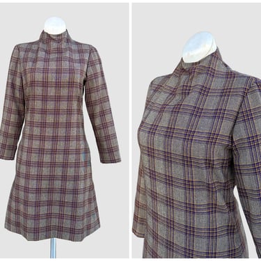 RUDI GERNREICH Vintage 60s Plaid Dress | Grid Pattern Print | 1960s Designer, Saks Fifth Avenue | Mod, Twiggy, Warhol | Size X-Small 