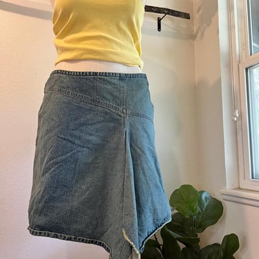Jeanology Y2K Low Rise Denim Cotton Faded Draped Mini Skirt Size 18 XL 