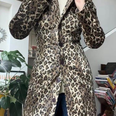 VTG 90s Betsey Johnson Embossed Leopard Print Coat 