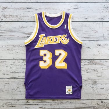 Vintage 80s Los Angeles Lakers Magic Johnson Basketball Jersey Sand Knit Size 40