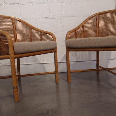 Pair of McGuire Rattan & Cane Lounge Chairs 