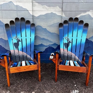 Set of 2 Hand-Painted Northern Lights Ski Chairs 