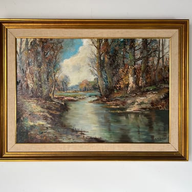 70's A. McKenzie Impressionist River Landscape Oil Painting, Framed 