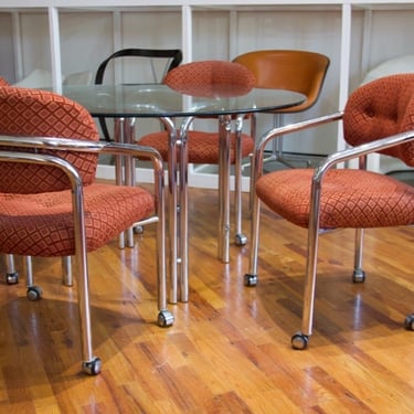 1970s Tubular Chrome & Glass Dining Table Set